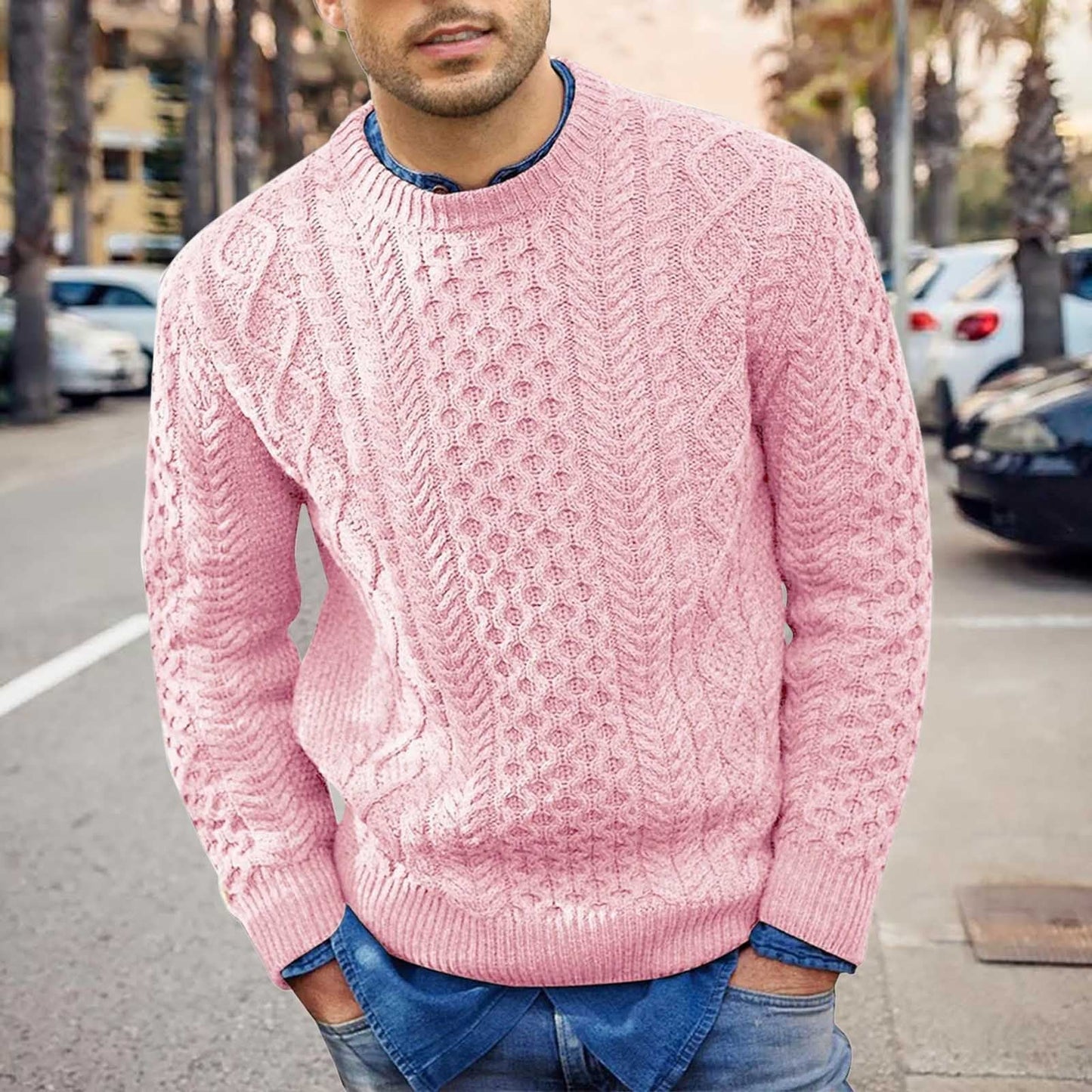 Adrian | Men’s Cable Pattern Slim Fit Knit Sweater