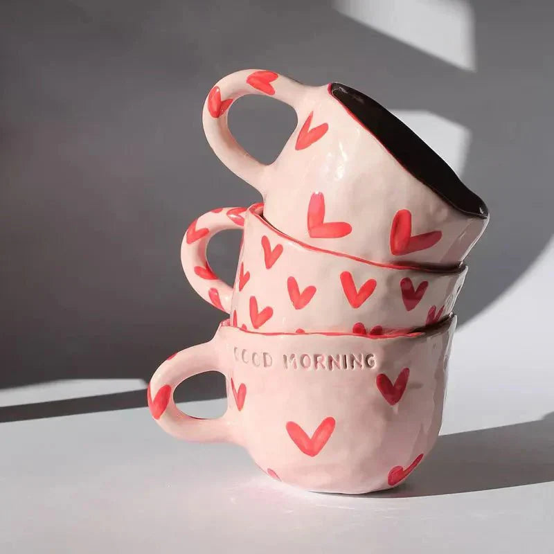 Pink Ceramic Coffee Mug | 220ml Cup with Heart Accent