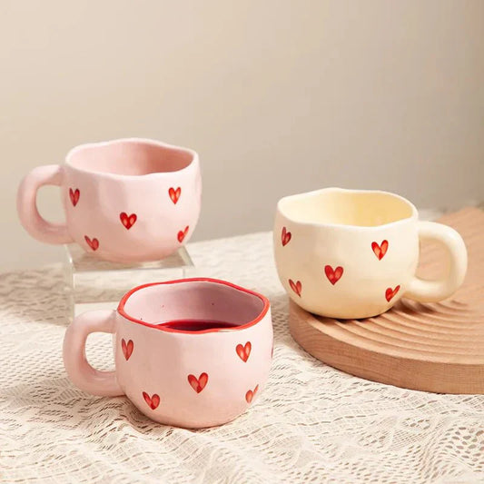Pink Ceramic Coffee Mug | 220ml Cup with Heart Accent