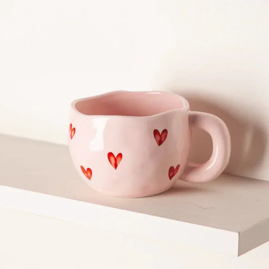 Pink Ceramic Coffee Mug | 220ml Cup with Heart Accent