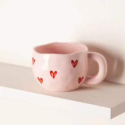 Pink Ceramic Coffee Mug | 220ml Cup with Heart Accent