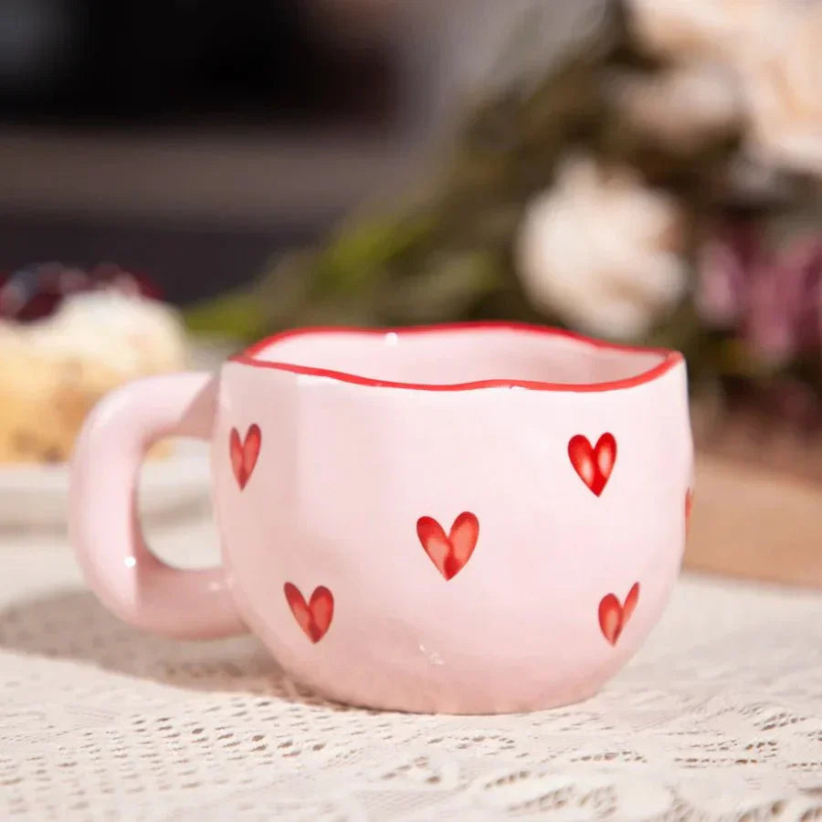 Pink Ceramic Coffee Mug | 220ml Cup with Heart Accent