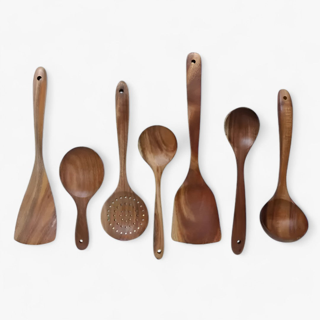 7-Piece Kitchen Utensil Set | Handmade Teak Wood Cooking Tools