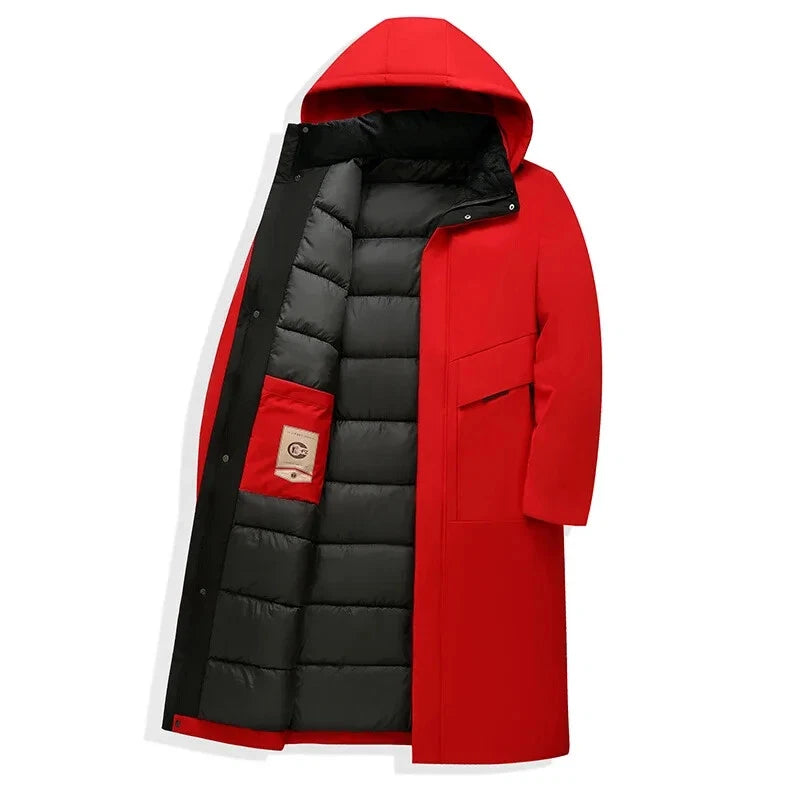 Lachlan | Men’s Long Winter Coat with Hood & Snap Closure