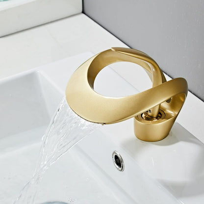 GoldenVeil Faucet | Brushed Gold Brilliance with a Serene Waterfall Flow