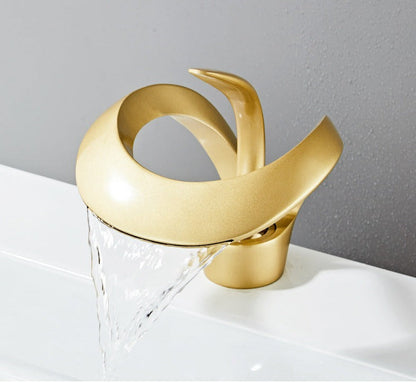 GoldenVeil Faucet | Brushed Gold Brilliance with a Serene Waterfall Flow