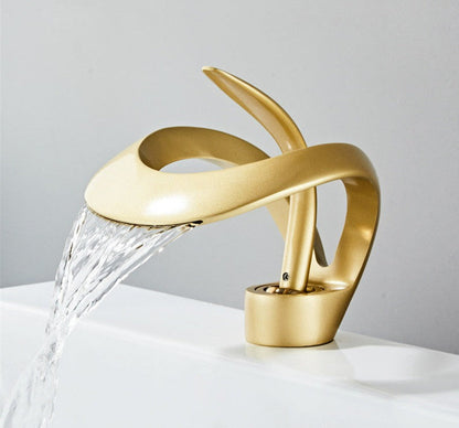 GoldenVeil Faucet | Brushed Gold Brilliance with a Serene Waterfall Flow