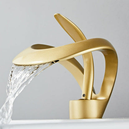 GoldenVeil Faucet | Brushed Gold Brilliance with a Serene Waterfall Flow