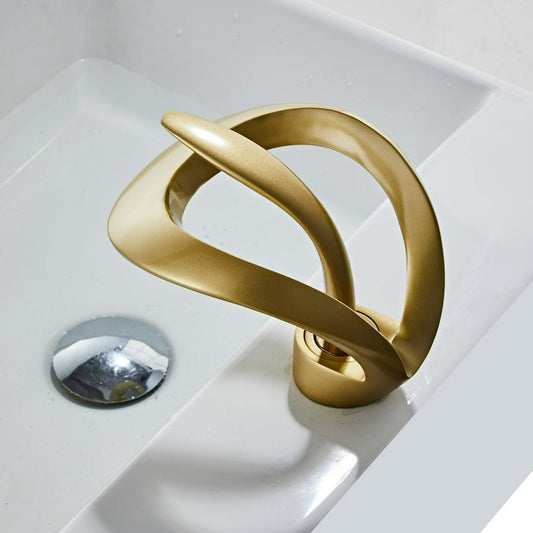 GoldenVeil Faucet | Brushed Gold Brilliance with a Serene Waterfall Flow
