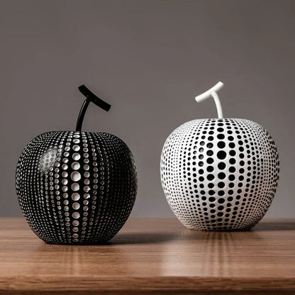 DotBlanc Apple Sculpture | Monochrome Polka Dot Décor with Modern Art Flair