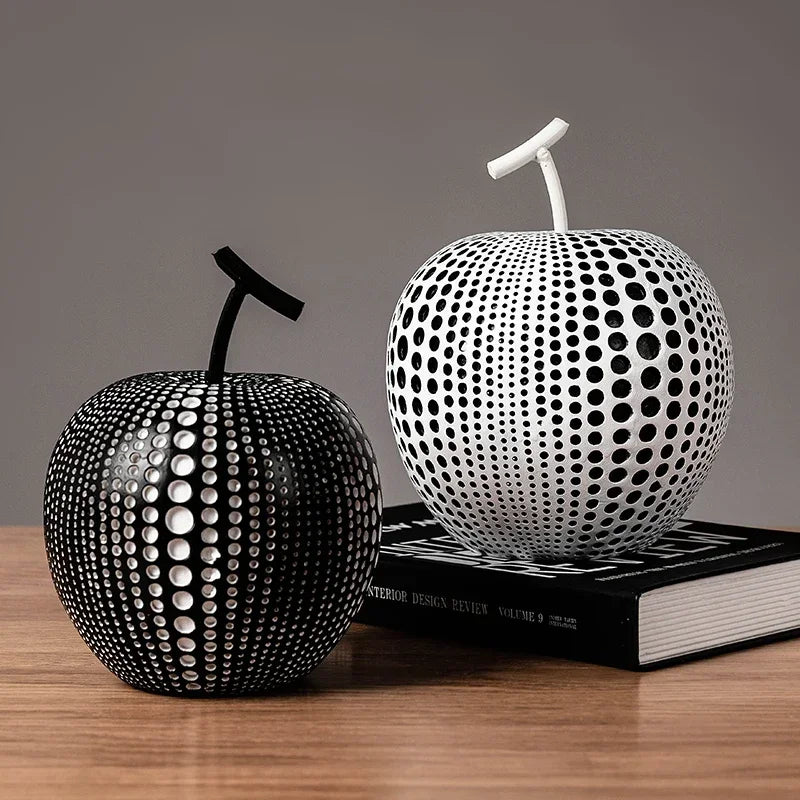 DotBlanc Apple Sculpture | Monochrome Polka Dot Décor with Modern Art Flair