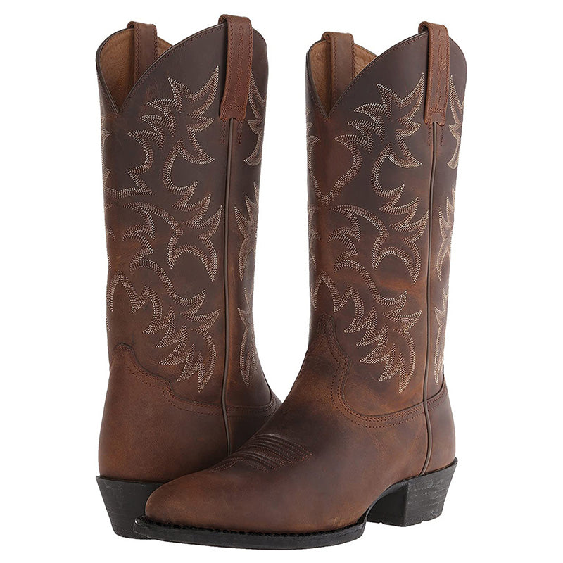 Rhett | Men’s Leather Cowboy Boots with Embroidered Shaft