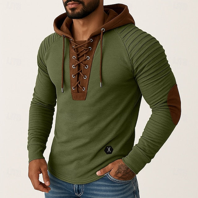 Preston | Men’s Lace‑Up Placket Finish Hoodie