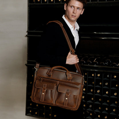 European | Leather Laptop Briefcase and Travel Bag with Ample Storage-2