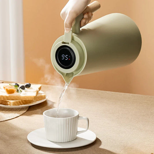 Artisan Glass Thermo Jug | Digital Temp & Wood Grip