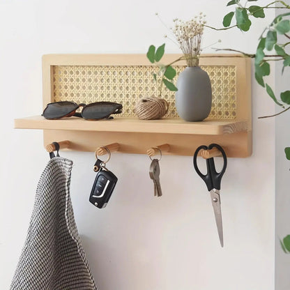 CottageWood Wall Shelf | Rustic Style with Hook Rack