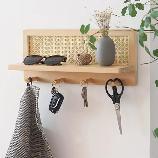 CottageWood Wall Shelf | Rustic Style with Hook Rack